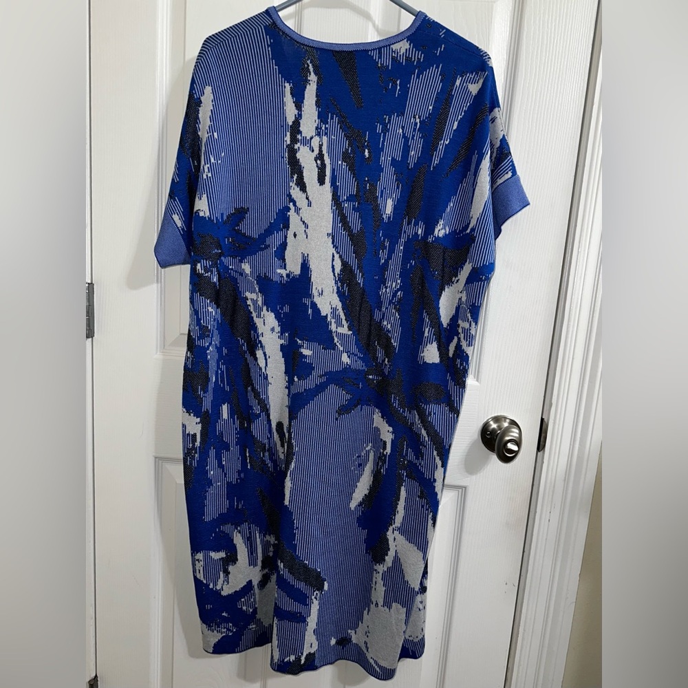 Ming Wang Blue Black Gray Abstract Midi Dress - Picture 4 of 9